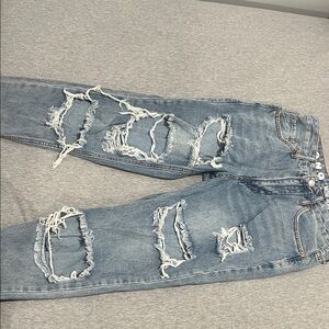 Distressed Blue Wide Leg Jeans